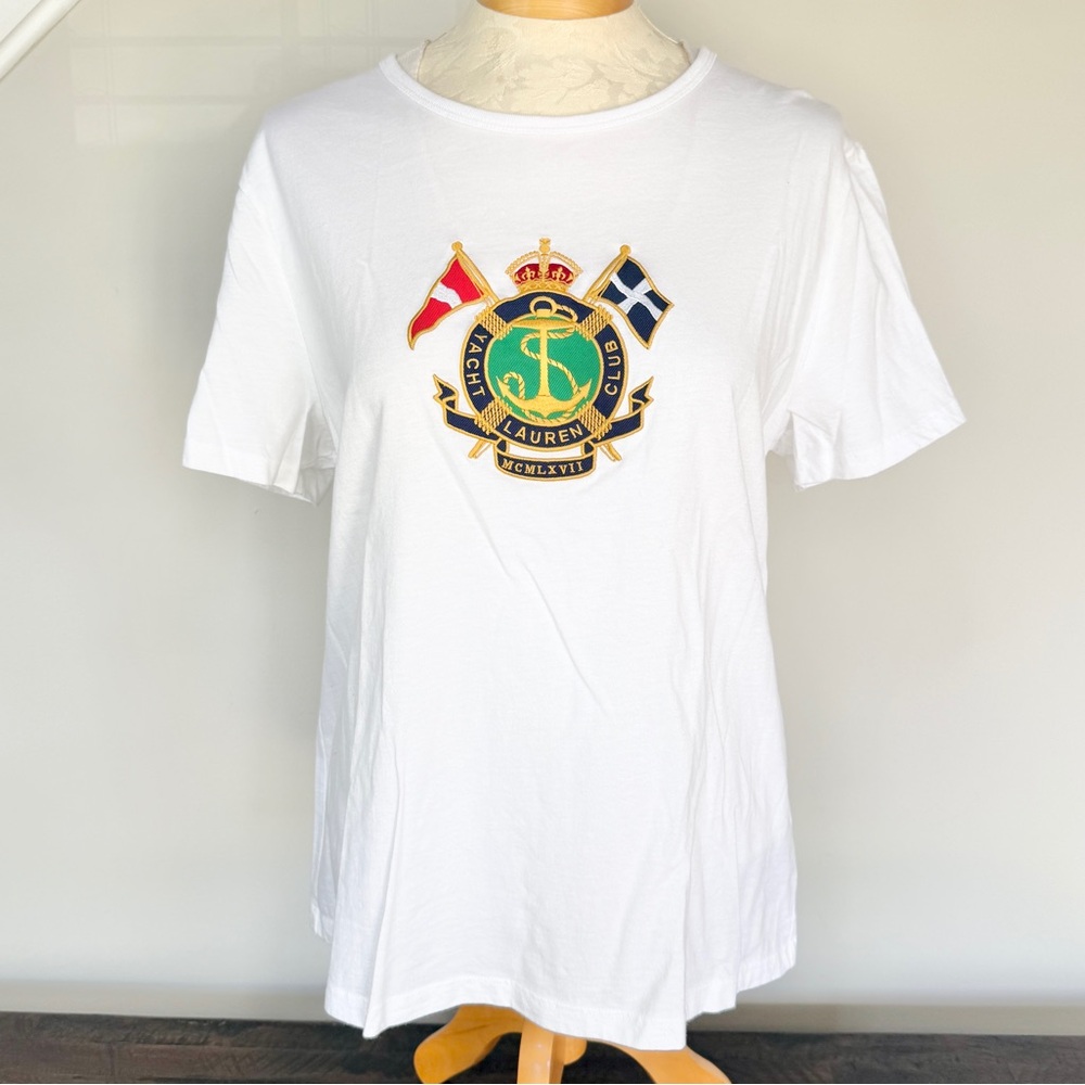 Ralph Lauren Yacht Club Patch White Crewneck T-Shirt Women’s XL